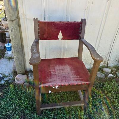 Antique armchair Fireside chair - red Velvet - Thrine chair