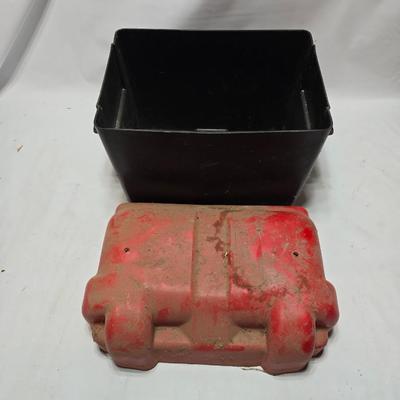 Two lidded fiberglass Battery boxes - Sports master & Willard Battery Company