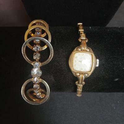 Vintage large ling necklace - bracelet with rhinestones and a vintage ladies watch