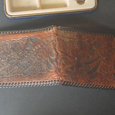 Two men's fidget rings - Leather tooled wallet - watch - and a bow tie