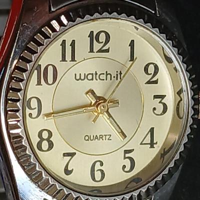 Two gold toned thick chain necklaces with a Watch - it watch