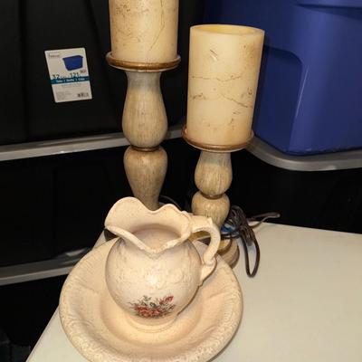 Sale Photo Thumbnail #839: UP138-glowing candle, lamps, and pitcher/basin