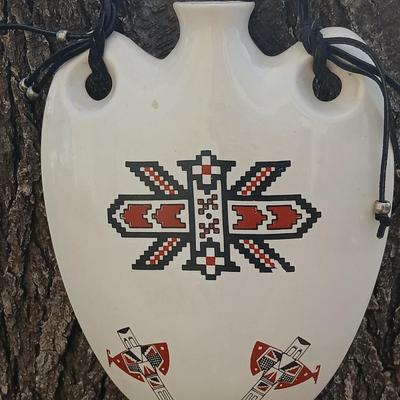 Native American design wall art pottery vase