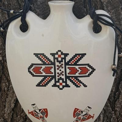 Native American design wall art pottery vase