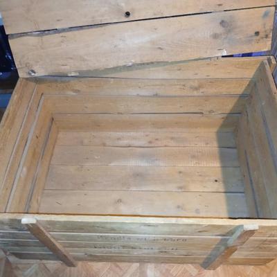 Large wood shipping crate with lid - storage trunk -