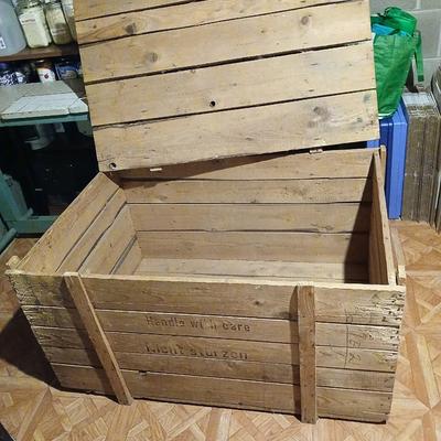 Large wood shipping crate with lid - storage trunk -
