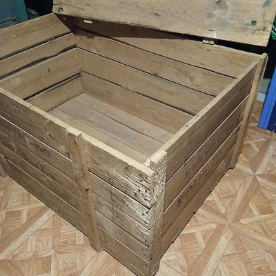 Large wood shipping crate with lid - storage trunk -