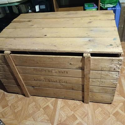 Large wood shipping crate with lid - storage trunk -