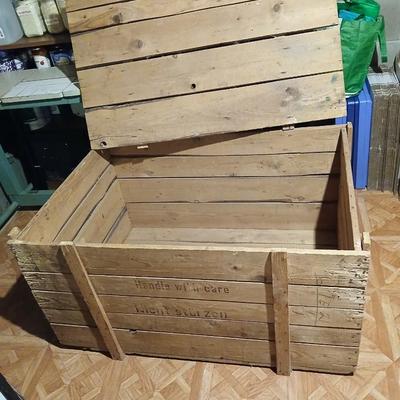 Large wood shipping crate with lid - storage trunk -