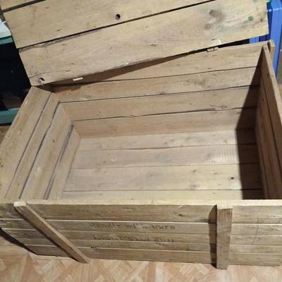 Large wood shipping crate with lid - storage trunk -