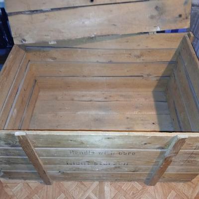 Large wood shipping crate with lid - storage trunk -