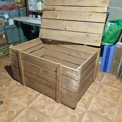 Large wood shipping crate with lid - storage trunk -