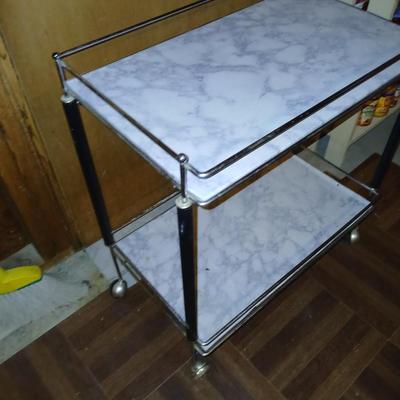 Chrome framed diner cart with 3 metal baskets
