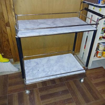 Chrome framed diner cart with 3 metal baskets