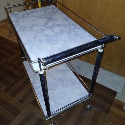 Chrome framed diner cart with 3 metal baskets
