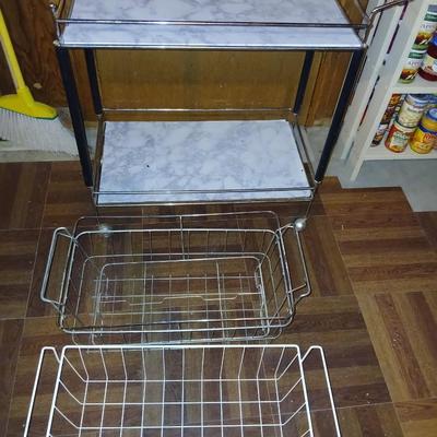 Chrome framed diner cart with 3 metal baskets