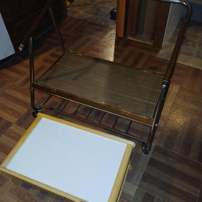 Vintage Reto Rolling MCM TV Stand with folding lap style TV tray