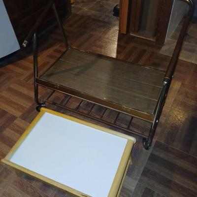Vintage Reto Rolling MCM TV Stand with folding lap style TV tray