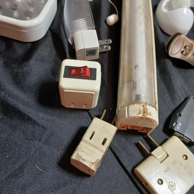 Home hardware - mostly lighting and electrical items including 2 LED stake spot lights.