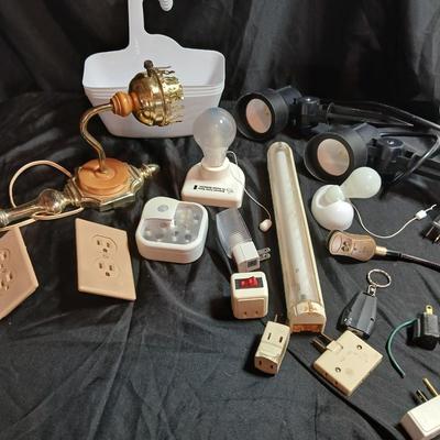 Home hardware - mostly lighting and electrical items including 2 LED stake spot lights.