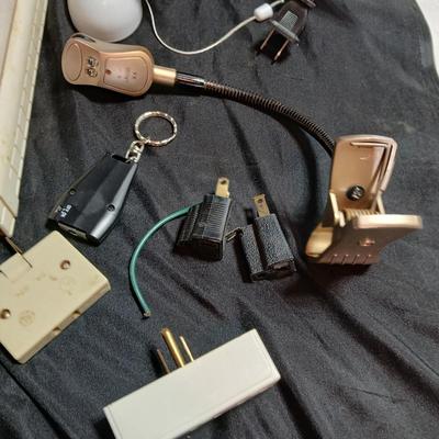 Home hardware - mostly lighting and electrical items including 2 LED stake spot lights.