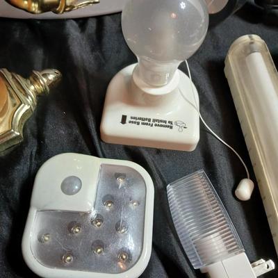 Home hardware - mostly lighting and electrical items including 2 LED stake spot lights.