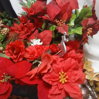 Christmas greenery, Wreath making twigs, cards, Vintage cute stickers, and a box of assorted ribbon