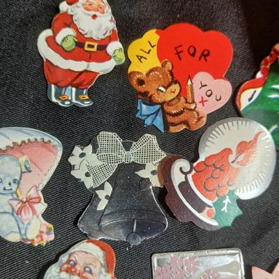 Christmas greenery, Wreath making twigs, cards, Vintage cute stickers, and a box of assorted ribbon
