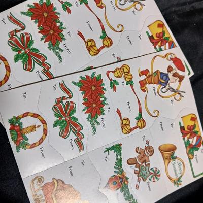Christmas greenery, Wreath making twigs, cards, Vintage cute stickers, and a box of assorted ribbon