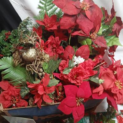 Christmas greenery, Wreath making twigs, cards, Vintage cute stickers, and a box of assorted ribbon