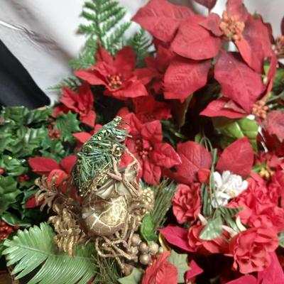 Christmas greenery, Wreath making twigs, cards, Vintage cute stickers, and a box of assorted ribbon