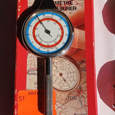 Vintage digital Timex watch, Timex stopwatch and a Kartenmesser opisometer made in Germany
