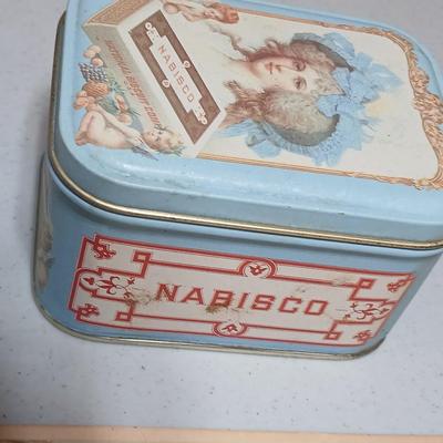 Rare "Winter Skate Southern Belle Air Brushed Lith" Donald Art Company, Inc- Convex wall art picture - and a vintage Nabisco Tin