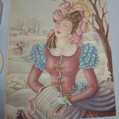 Rare "Winter Skate Southern Belle Air Brushed Lith" Donald Art Company, Inc- Convex wall art picture - and a vintage Nabisco Tin