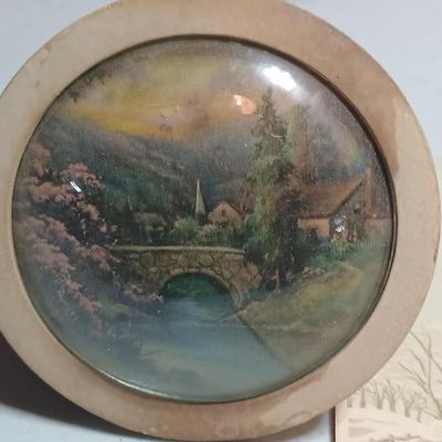 Rare "Winter Skate Southern Belle Air Brushed Lith" Donald Art Company, Inc- Convex wall art picture - and a vintage Nabisco Tin