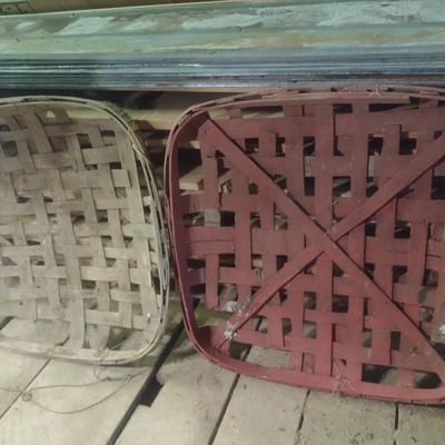 Pair of Vintage Authentic Splint Wood Tobacco Leaf Market Baskets (O)