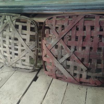 Pair of Vintage Authentic Splint Wood Tobacco Leaf Market Baskets (O)
