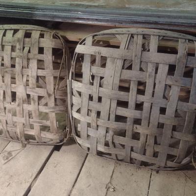 Pair of Vintage Authentic Splint Wood Tobacco Leaf Market Baskets One Marked Asheville, NC (S)
