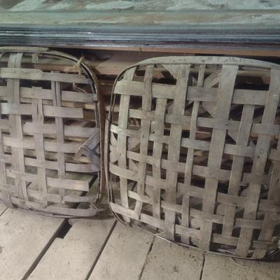 Pair of Vintage Authentic Splint Wood Tobacco Leaf Market Baskets (U)