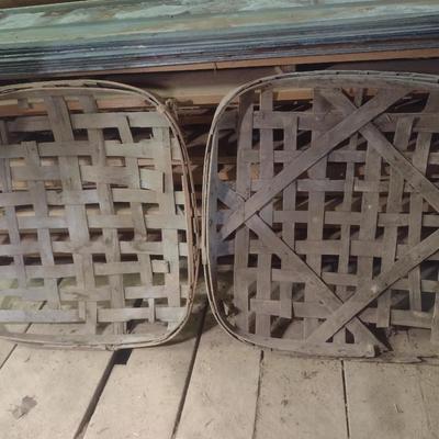Pair of Vintage Authentic Splint Wood Tobacco Leaf Market Baskets (U)