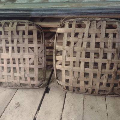 Pair of Asheville, NC Vintage Authentic Splint Wood Tobacco Leaf Market Baskets (Z)