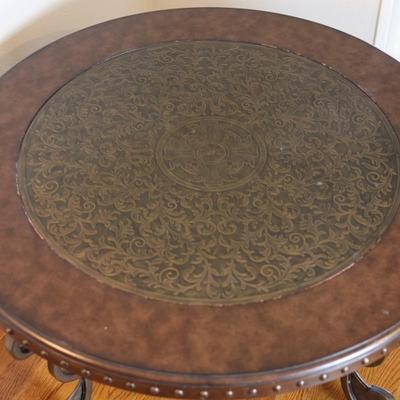 Round Coffee Table with Embossed Wood Top