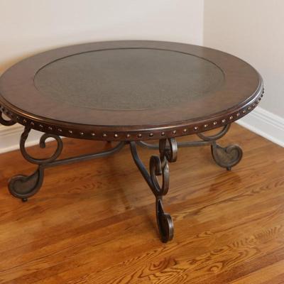 Round Coffee Table with Embossed Wood Top