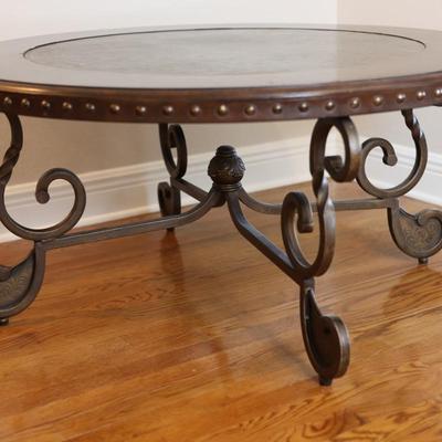 Round Coffee Table with Embossed Wood Top