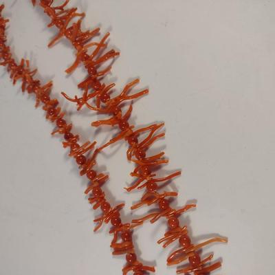 Sale Photo Thumbnail #1036: Hand Strung Red Coral and Bead Necklace- Approx 30" Long (#1)