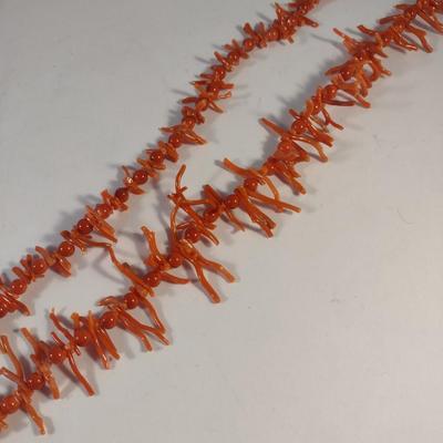 Sale Photo Thumbnail #1037: Hand Strung Red Coral and Bead Necklace- Approx 30" Long (#1)