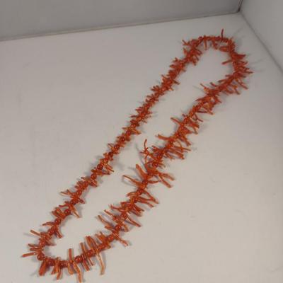 Sale Photo Thumbnail #1035: Hand Strung Red Coral and Bead Necklace- Approx 30" Long (#1)
