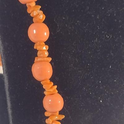Sale Photo Thumbnail #1042: Hand Strung Red Coral and Bead Necklace with 14K Clasp- Approx 24" Long (#2)