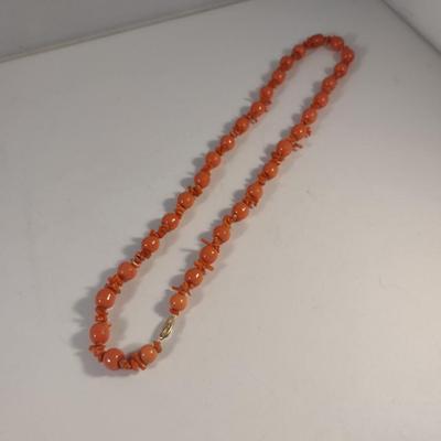 Sale Photo Thumbnail #1040: Hand Strung Red Coral and Bead Necklace with 14K Clasp- Approx 24" Long (#2)