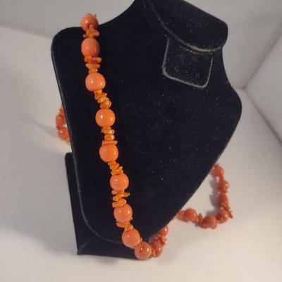 Sale Photo Thumbnail #1041: Hand Strung Red Coral and Bead Necklace with 14K Clasp- Approx 24" Long (#2)